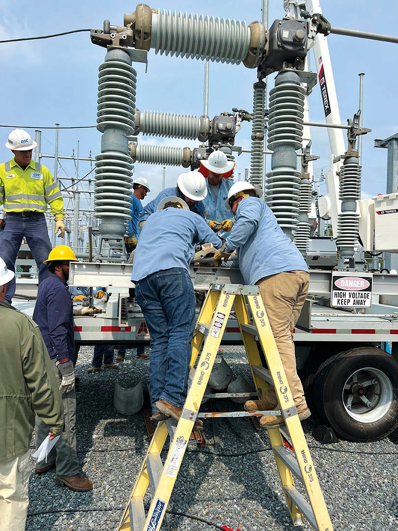 Choptank workers setting up mobile substation